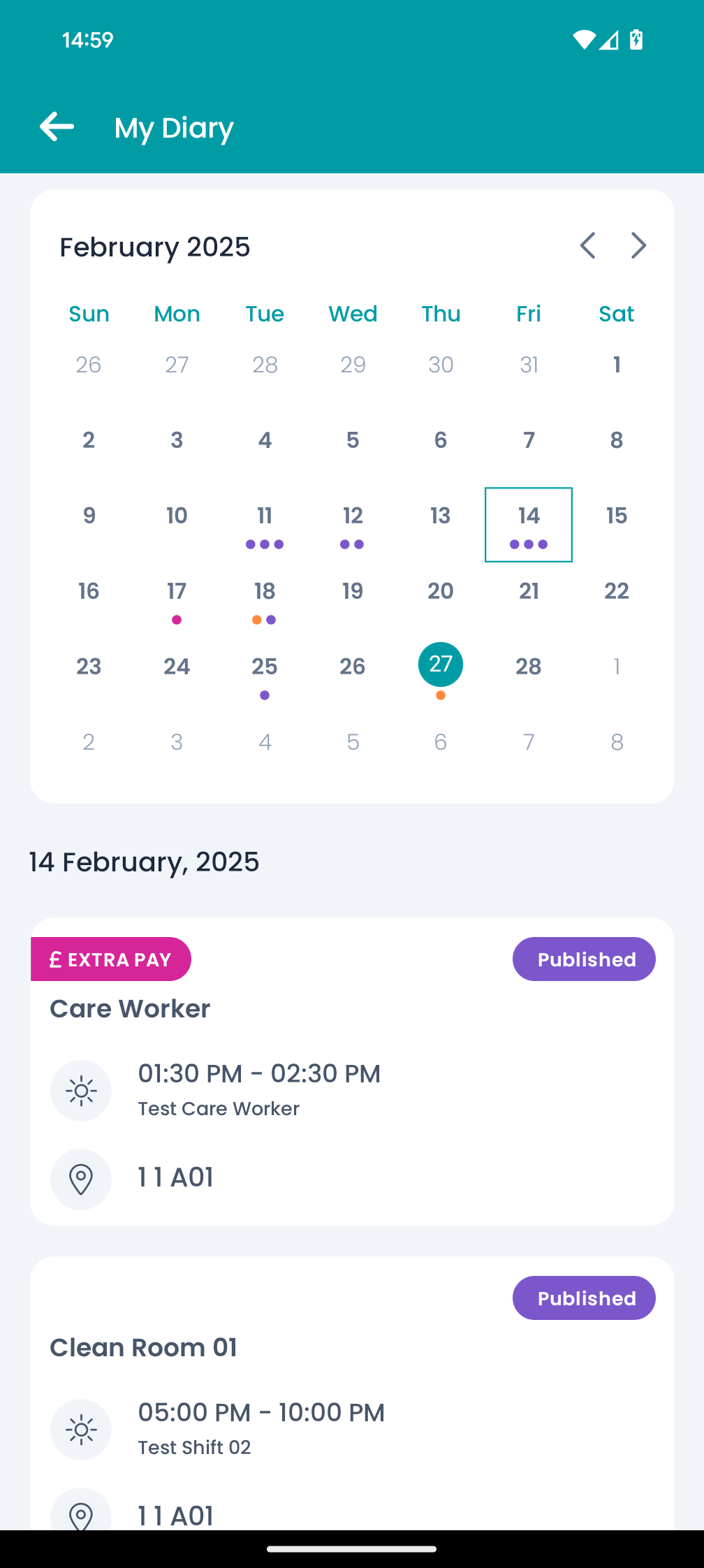 Civica MyDay screenshot showing the shift overview calendar page